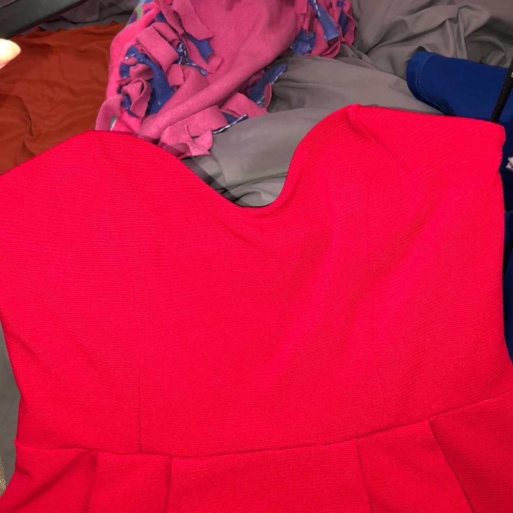 Red strapless dress